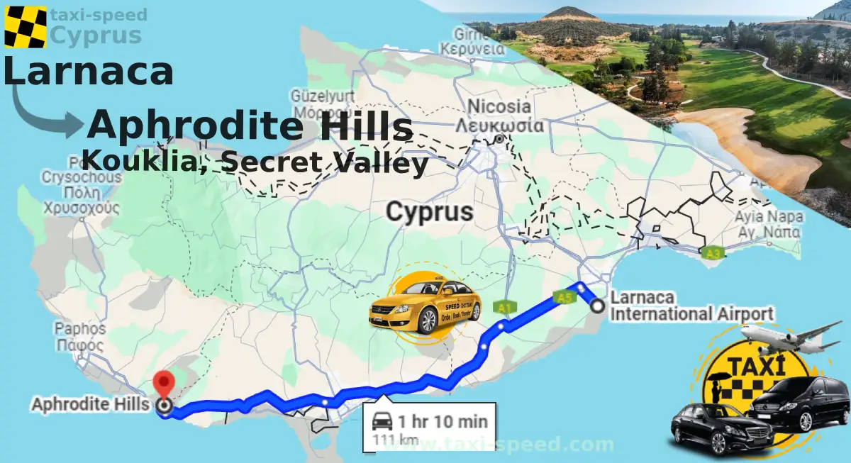 Taxi Airport Larnaca to Aphrodite Hills Kouklia Price Cost