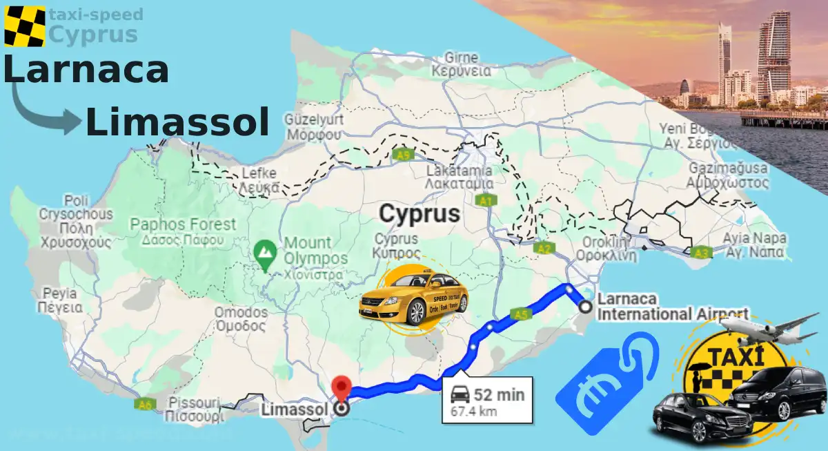 Taxi Airport Larnaca to Limassol Price Cost fares