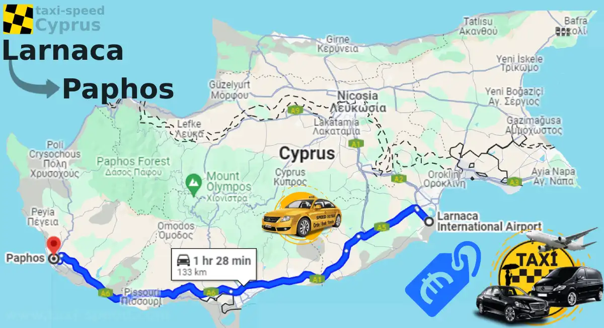 Taxi Airport Larnaca to Paphos Price Cost fares