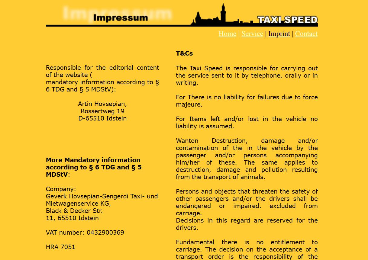 history of taxi-speed.com Impresium page 12/April/2004